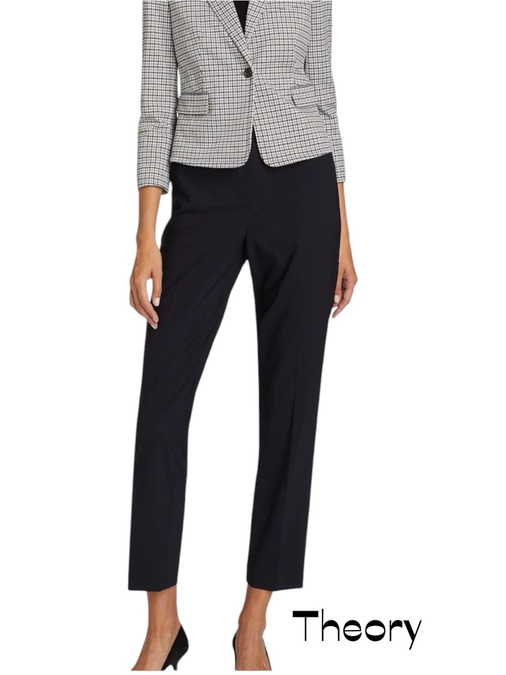 Theory Black Slim Ankle Cotton Dress Pants NWOT Size 0
